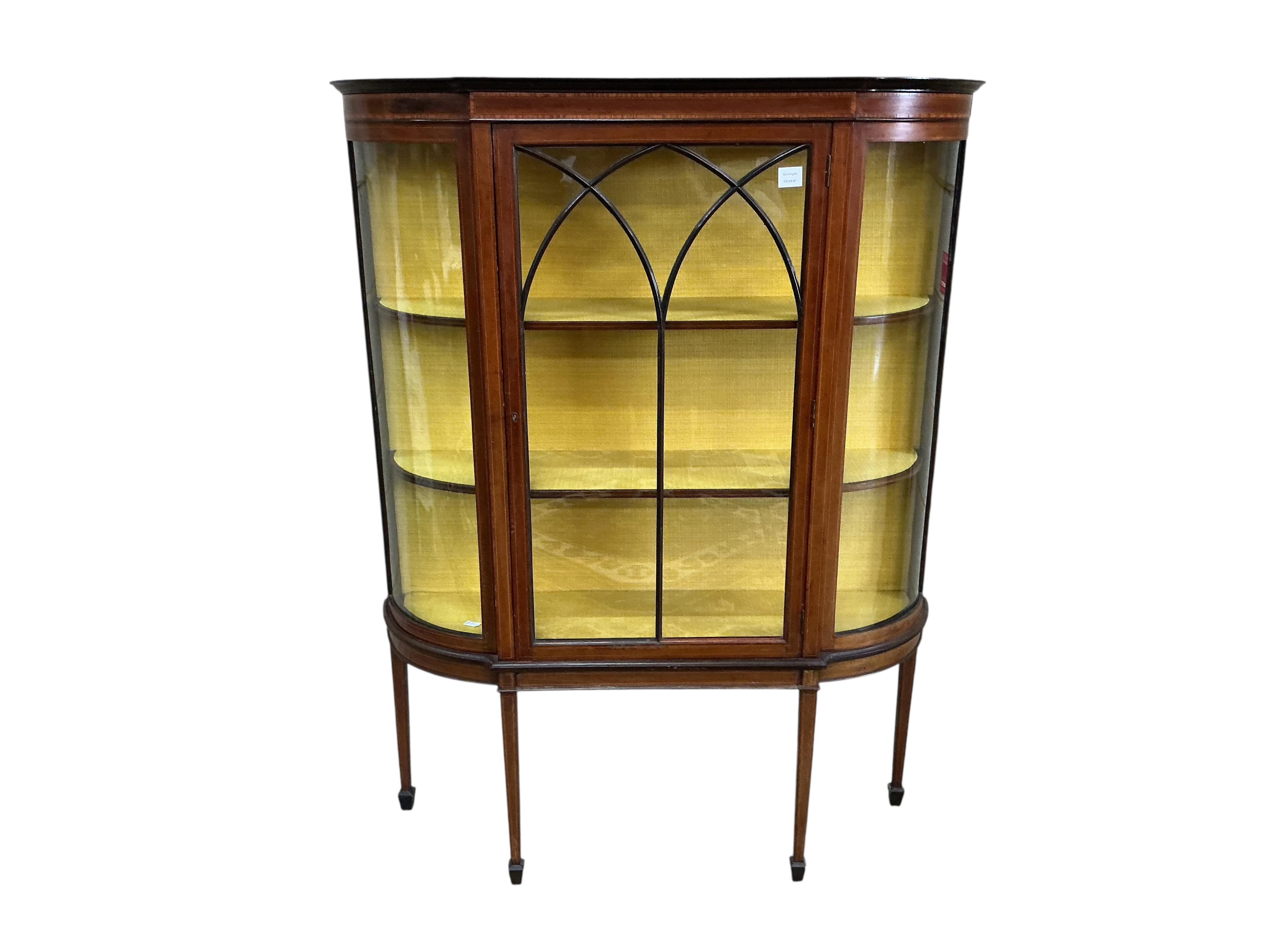 An Edwardian mahogany display cabinet, width 122cm, depth 35cm, height 160cm